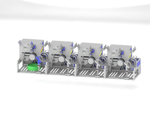 Máquina enrolladora automática de flejes PET con capacidad de 80 kg, motor dual servo y sistema de paletización